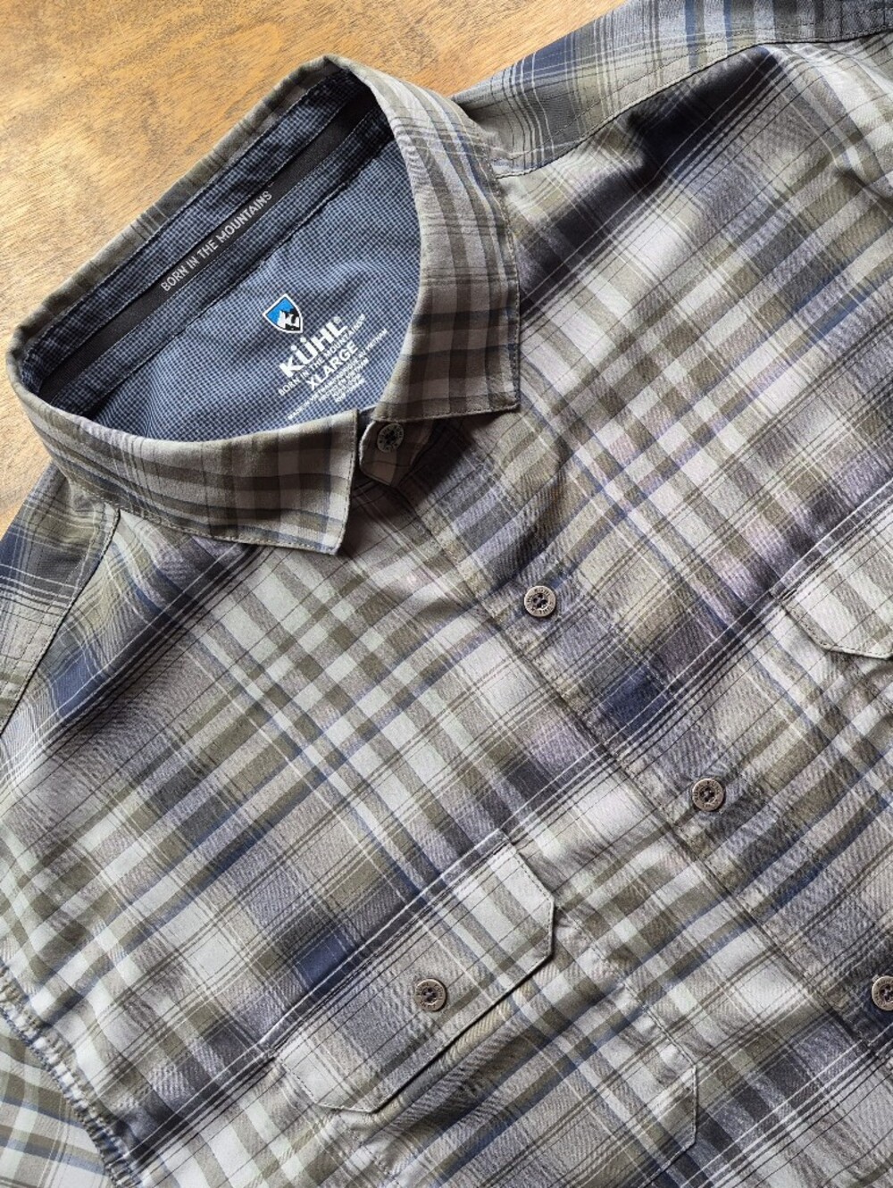 Kuhl Mens XL Response Camp Shirt Born In The Mountains S/S Mountain Tide Plaid